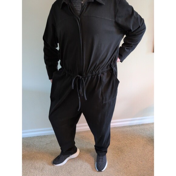 Women With Control Black Knit denim One Piece Jumpsuit 3X Loungewear Stretch - Picture 5 of 16